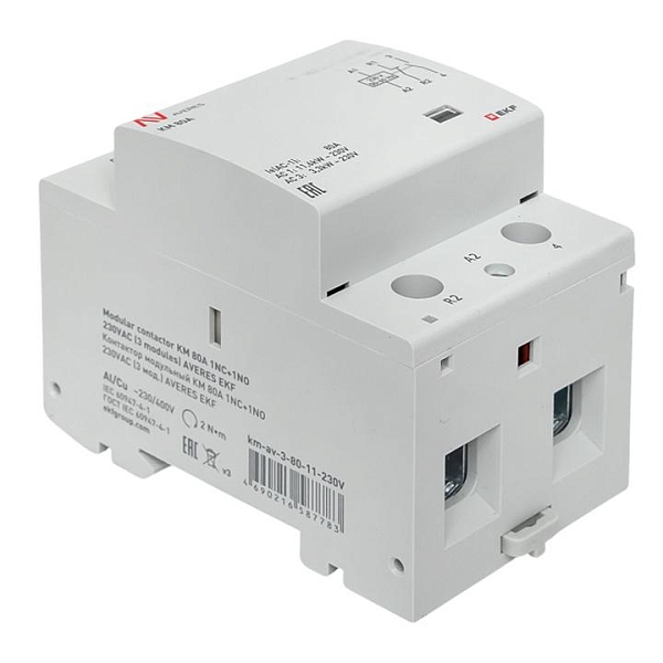 Контактор модульный КМ 80А 1NO+1NC 230В АС (3 мод.) AVERES EKF