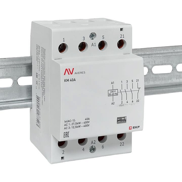 Контактор модульный КМ 40А 3NO+1NC 230В АС (3 мод.) AVERES EKF