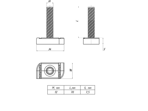 STRUT-Т-болт М12x70 EKF