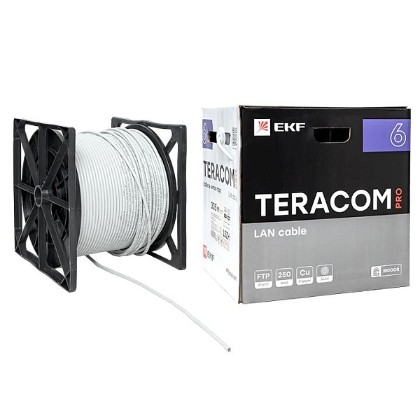 Кабель витая пара TERACOM PRO Cat.6 F/UTP 4 пары solid 23AWG оболочка LSZH нг(А)-HF цвет серый (упак. 305м)