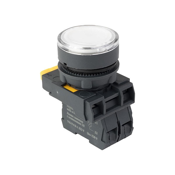 Кнопка SB-27 плоская без фиксации c подсветкой 220V AC 1NC белая IP65 EKF