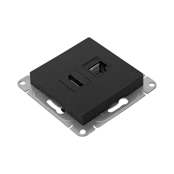 Механизм розетки HDMI+RJ45 (cat5), черный Эпика EKF