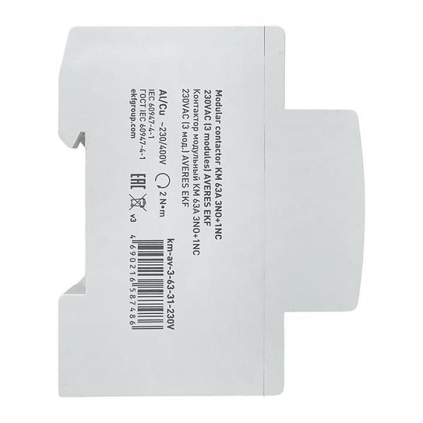 Контактор модульный КМ 63А 3NO+1NC 230В АС (3 мод.) AVERES EKF