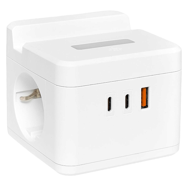 Удлинитель "Куб" 2 гнезда 1USB + 2Type C с быстрой зарядкой, подставкой под телефон и ночником 1,3 метра 1мм2