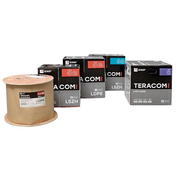 Кабель витая пара TERACOM PRO Cat.5E U/UTP 4 пары solid 24AWG оболочка LSZH нг(А)-HF цвет серый (упак. 305м)