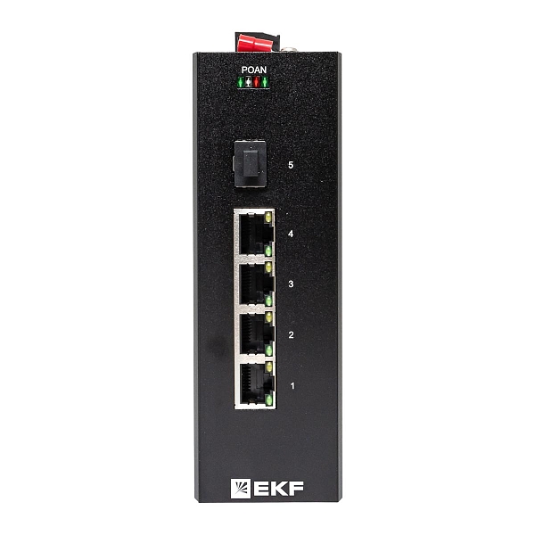 Промышленный неуправляемый коммутатор U-1GX/SFP-4GTP, 1 порт 1000Base-X SFP, 4 порта 10/100/1000Base-T(X) RJ45 c PoE, монтаж на динрейку TSX EKF