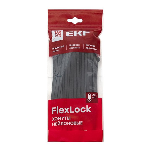 Хомут P6.6 стандартный (ч), 7.6x250 (100шт) FlexLock EKF