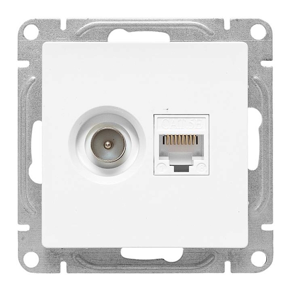 Механизм розетки TV+RJ45 (cat5), белый Эпика EKF