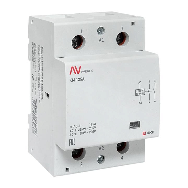 Контактор модульный КМ 125А 2NO 230В АС (3 мод.) AVERES EKF