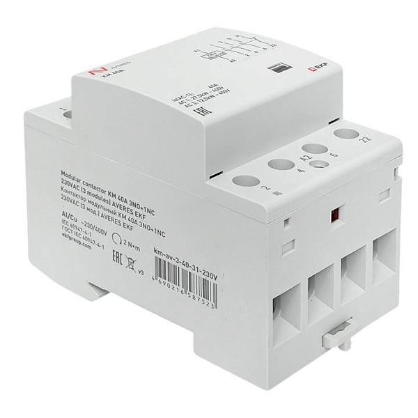 Контактор модульный КМ 40А 3NO+1NC 230В АС (3 мод.) AVERES EKF