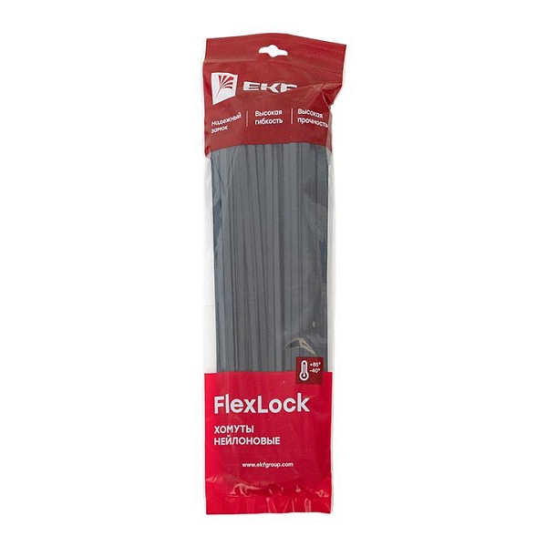 Хомут P6.6 стандартный (ч), 12.4x880 (100шт) FlexLock EKF