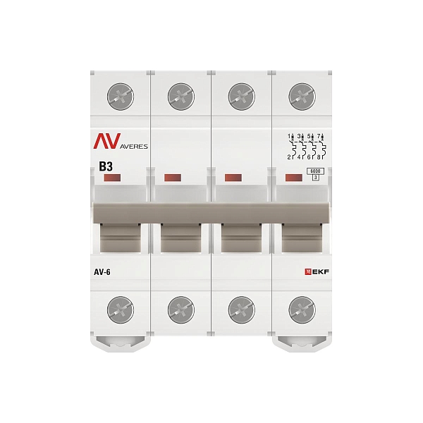 Выключатель автоматический AV-6 4P 3A (B) 6kA EKF AVERES