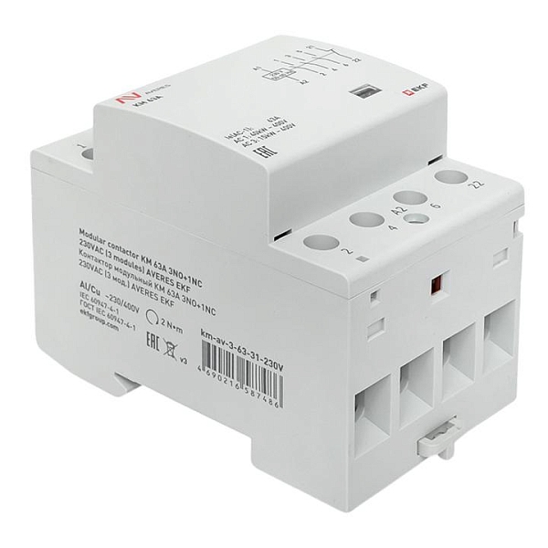 Контактор модульный КМ 63А 3NO+1NC 230В АС (3 мод.) AVERES EKF