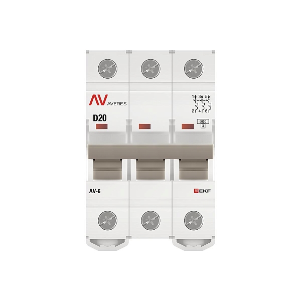 Выключатель автоматический AV-6 3P 20A (D) 6kA EKF AVERES