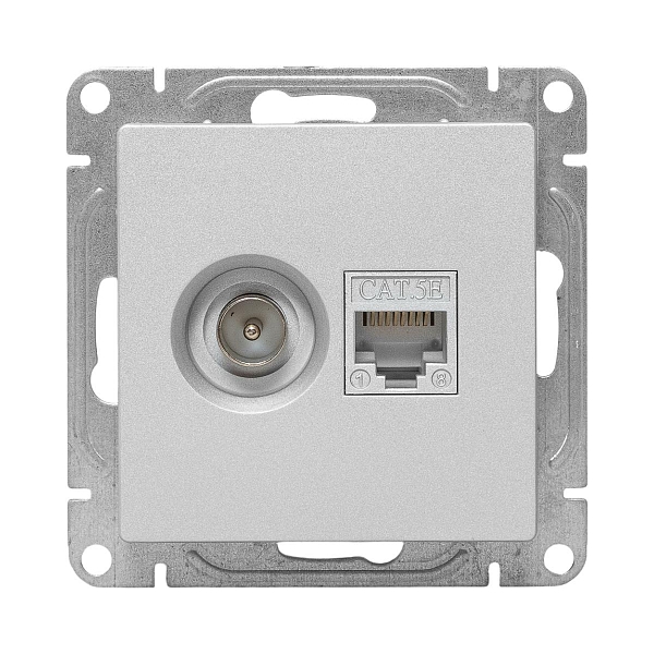 Механизм розетки TV+RJ45 (cat5), алюминий Эпика EKF
