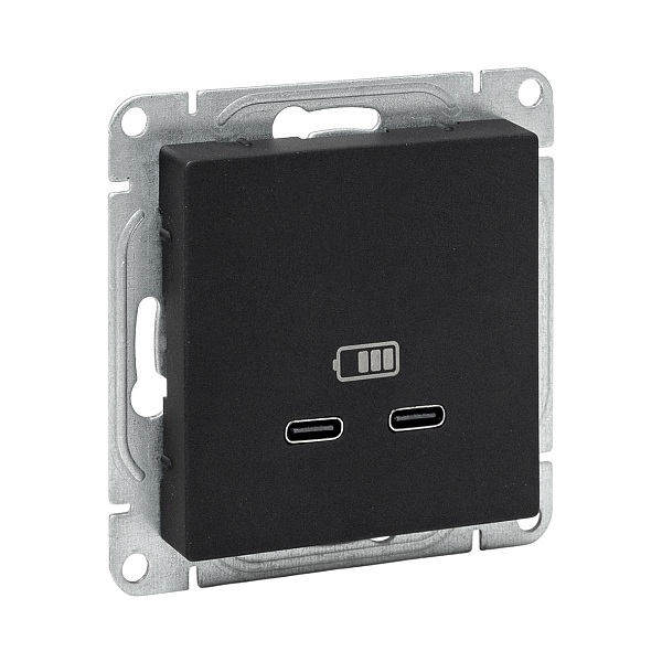 Механизм розетки USB-C - 2шт, чёрный Эпика EKF
