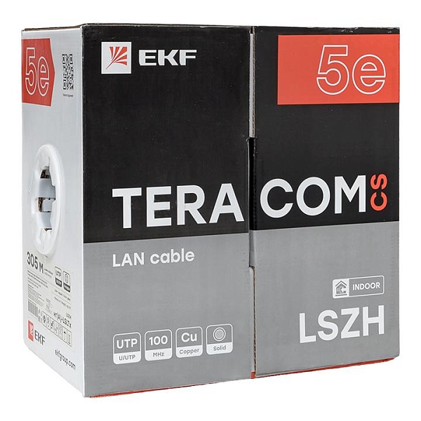 Кабель витая пара TERACOM CS Cat.5E U/UTP 4 пары solid 24AWG оболочка нг(А)-LSLTx цвет серый (упак. 305м)