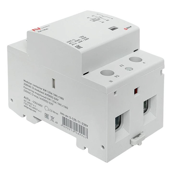 Контактор модульный КМ 125А 1NO+1NC 230В АС (3 мод.) AVERES EKF