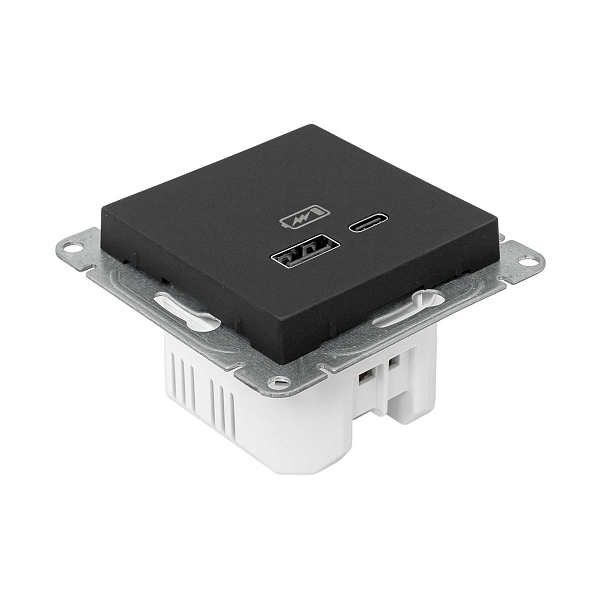 Механизм розетки USB-A+С, чёрный Эпика EKF
