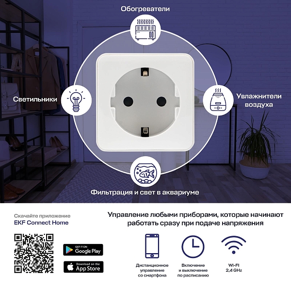Умная розетка EKF Сonnect Wi-Fi белая