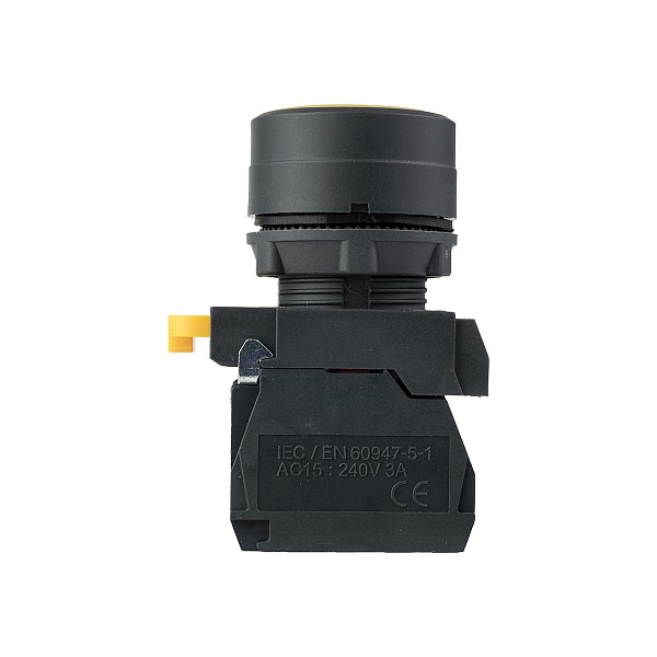 Кнопка SB-31 плоская с фиксацией 1NO+1NС желтая IP65 EKF