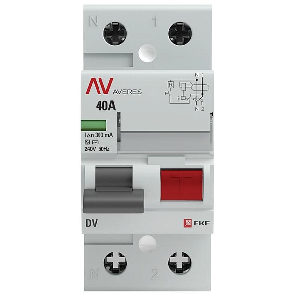 Выключатель дифференциального тока DV 2P (S) 40А 300мА тип AC электромеханичекий 10kA селективный AVERES EKF