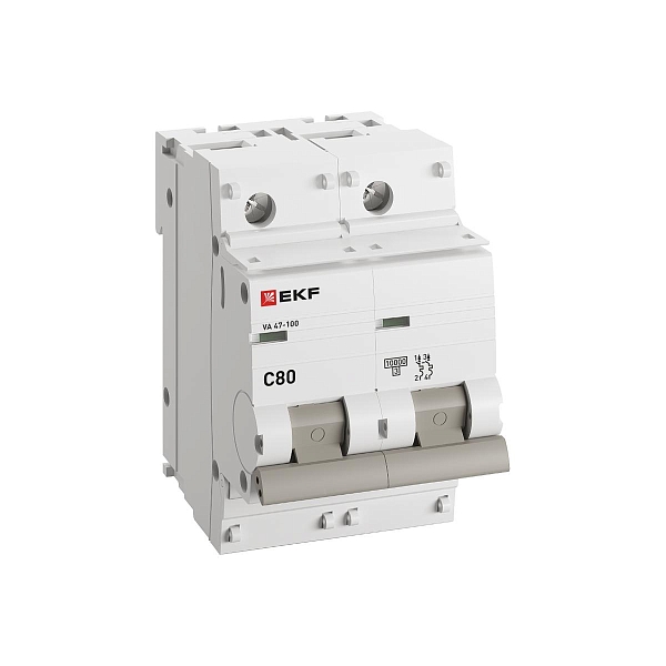 Автоматический выключатель ВА 47-100 2P 80А (C) 10kA PROXIMA EKF
