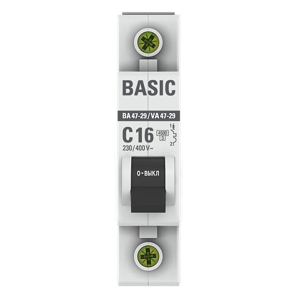 Автоматический выключатель ВА 47-29 1P 16А (C) 4,5кА BASIC