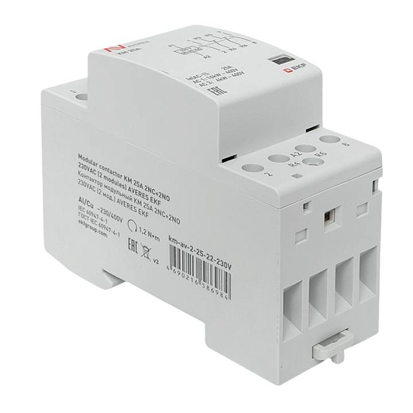 Контактор модульный КМ 25А 2NO+2NC 230В АС (2 мод.) AVERES EKF