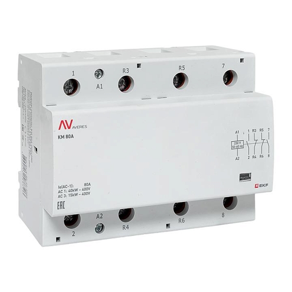 Контактор модульный КМ 80А 2NO+2NC 230В АС (6 мод.) AVERES EKF