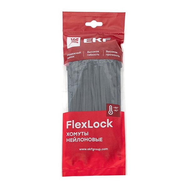 Хомут P6.6 стандартный (ч), 4.6x180 (100шт) FlexLock EKF