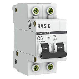 Автоматический выключатель ВА 47-29 2P 6А (C) 4,5кА BASIC