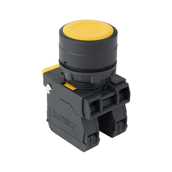 Кнопка SB-31 плоская с фиксацией 1NO+1NС желтая IP65 EKF