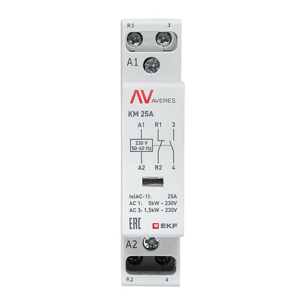 Контактор модульный КМ 25А 1NO+1NC 230В АС (1 мод.) AVERES EKF