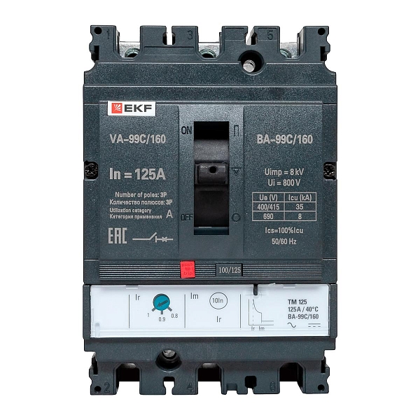 Выключатель автоматический в литом корпусе ВА-99C 160/125А 3P 35кА с термомагнитным расцепителем EKF
