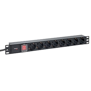 Блок розеток PDU TERACOM PRO 19" 1U 16А/250В 8 розеток Schuko с выключателем шнур питания длиной 2 метра сечение 3x1,5 мм2 вилка Schuko корпус пластик черный