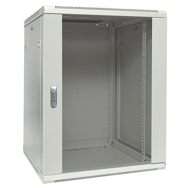 Шкаф настенный 19" TERACOM PRO 15U 600x600 мм дверь стеклянная с замком-ручкой серый