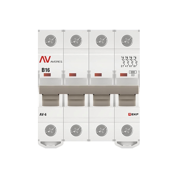 Выключатель автоматический AV-6 4P 16A (B) 6kA EKF AVERES