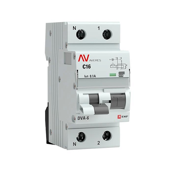Автоматический выключатель дифференциального тока DVA-6 1P+N 16А характеристика C 100мА тип A электромеханический 6кА AVERES EKF