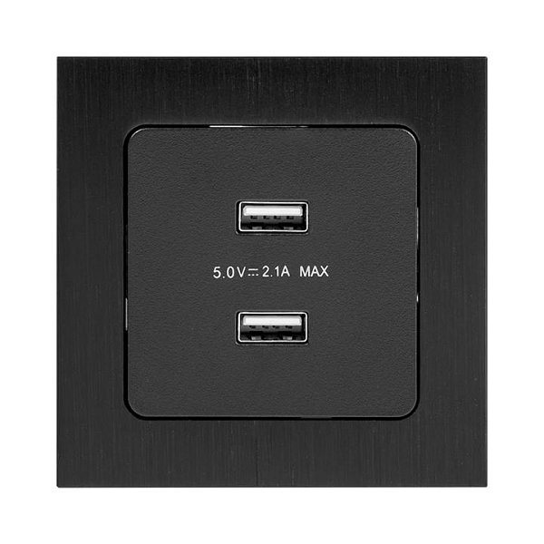Стокгольм Механизм Розетки USB 2-местной 2,1А винтовые клеммы черный EKF