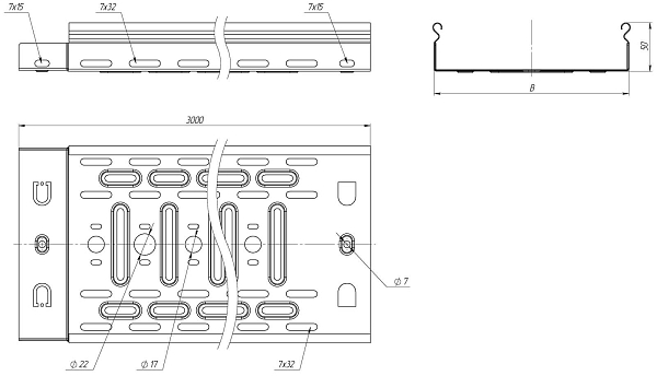 Лоток перфорированный 50x200x3000-0,55 мм EKF