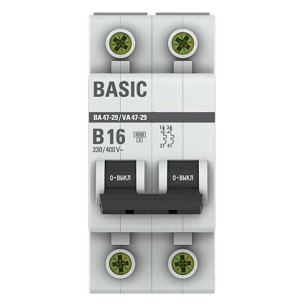Автоматический выключатель ВА 47-29 2P 16А (B) 4,5кА BASIC