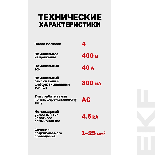 Выключатель дифференциального тока ВДТ-40 4P 40А 300мА тип АС электронный 4,5кА BASIC