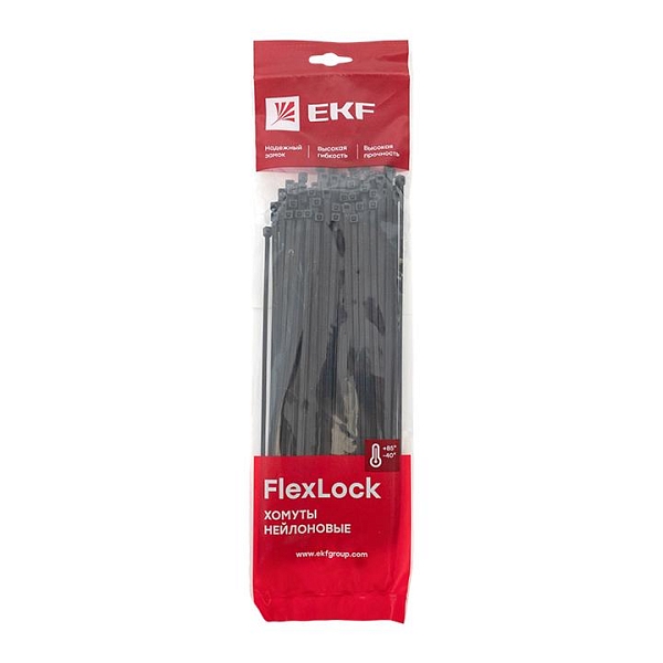 Хомут P6.6 стандартный (ч), 3.6x250 (100шт) FlexLock EKF