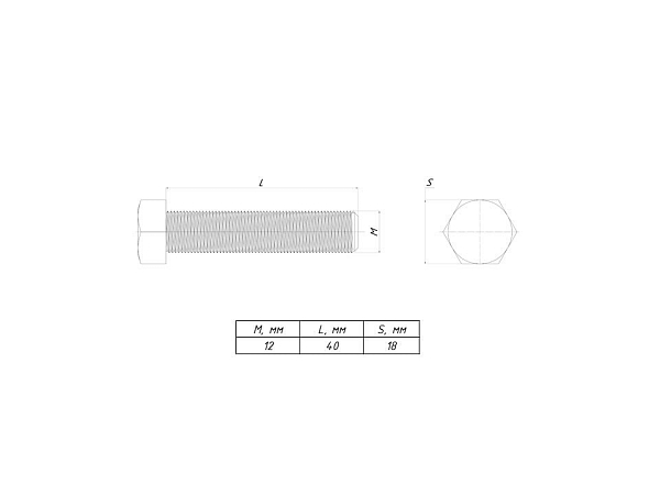 Болт шестигранный М12x40 DIN 933 TDZ EKF