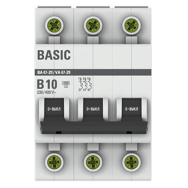 Автоматический выключатель ВА 47-29 3P 10А (B) 4,5кА BASIC