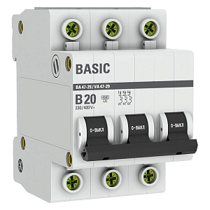 Автоматический выключатель ВА 47-29 3P 20А (B) 4,5кА BASIC