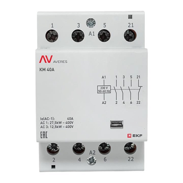 Контактор модульный КМ 40А 3NO+1NC 230В АС (3 мод.) AVERES EKF