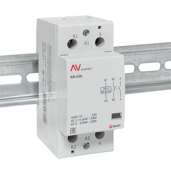 Контактор модульный КМ 63А 1NO+1NC 230В АС (2 мод.) AVERES EKF