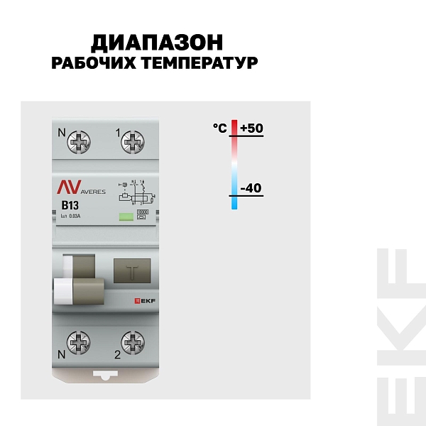 Автоматический выключатель дифференциального тока DVA-10 1P+N 13А характеристика B 30мА тип A электромеханический 10кА AVERES EKF